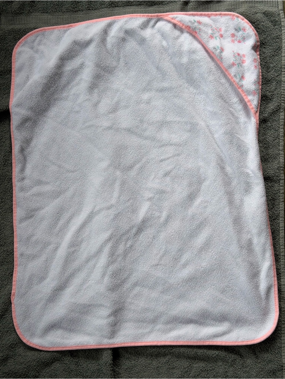 Soft Baby Hooded Towel - White with Pink Trim